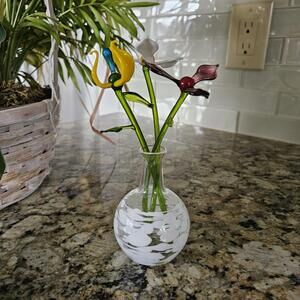 Blown Glass Flowers In Bud Vase Set Of 3 7"x2.5"